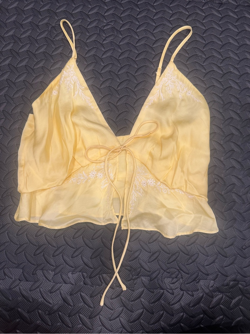 Yellow Lace-Trim Satin Camisole Top